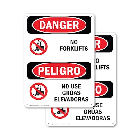 Signmission No Forklifts Bilingual, 7 in W x Rectangle, Plastic OS-2PACK-DS-P-710-VS-1467